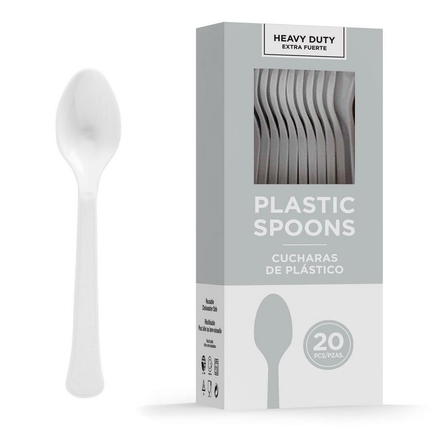 Silver Heavy-Duty Plastic Spoons, 20ct